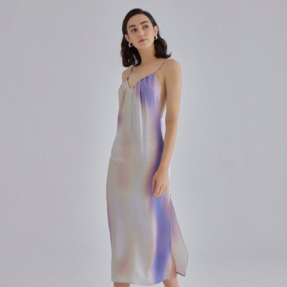 Blue Aura Midi Silk Slip Dress - Purple Wave - Picture 1 of 5